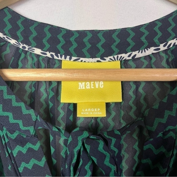 Anthropologie Maeve Petite Della Navy Blue & Green Chevron Long Sleeve Blouse LP - Picture 5 of 5